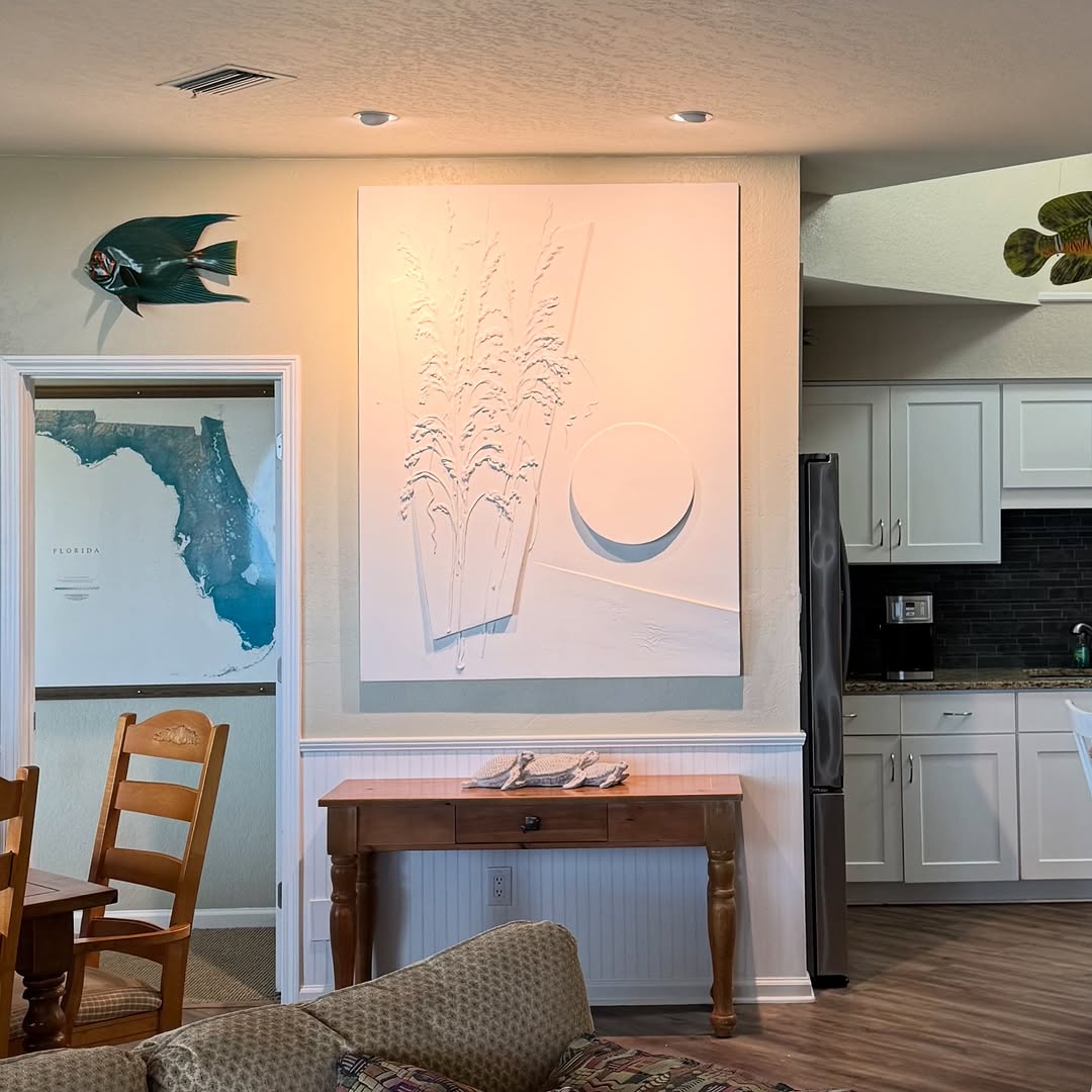 Sea oats relief panel in a Jacksonville entryway